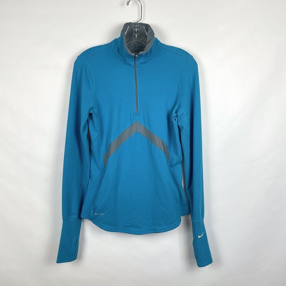 Nike Women's Size M Blue 1/4 Zip Dri-Fit Athletic Running Training Top Shirt